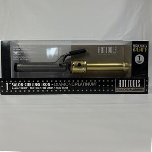 Hot Tools Diamond Platinum 1" Salon Curling Iron Nano Ceramic Gold‎ Barrel New